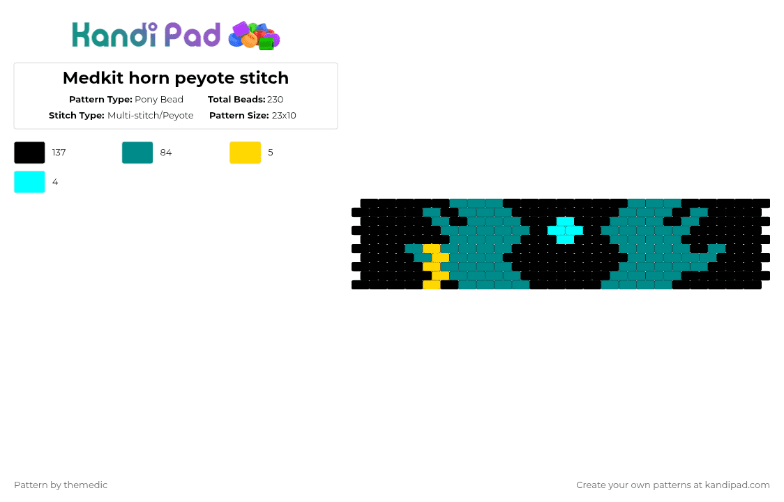 Medkit horn peyote stitch - Pony Bead Pattern by themedic on Kandi Pad - black,teal,medkit,phighting,medkit phighting,character,lost temple,game