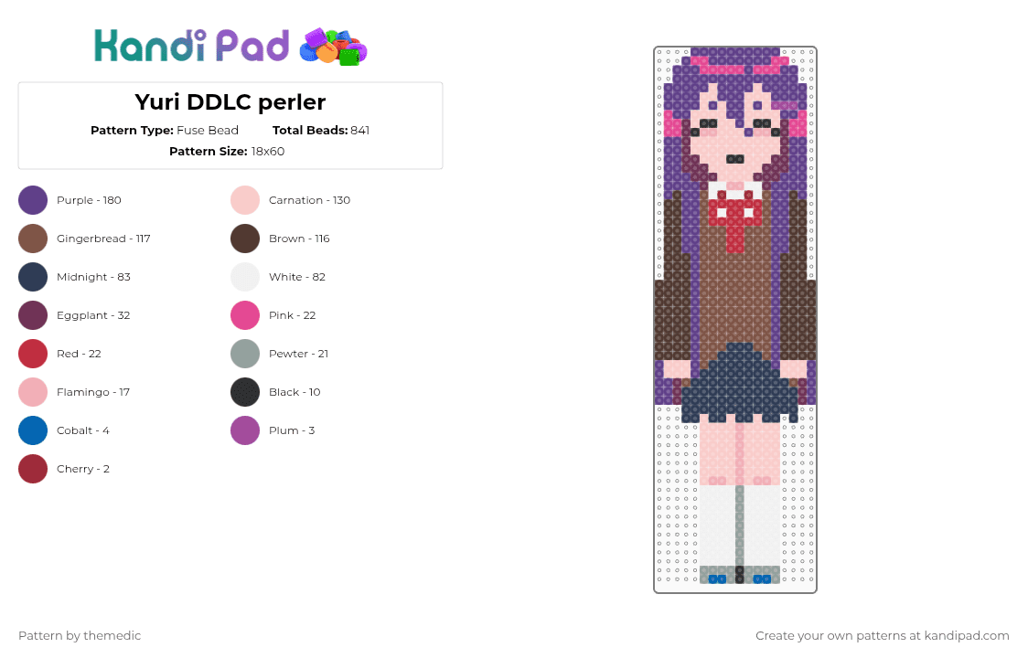 Yuri DDLC perler - Fuse Bead Pattern by themedic on Kandi Pad - purple,beige,brown,tan,yuri,yuri ddlc,ddlc,doki doki literature club,anime