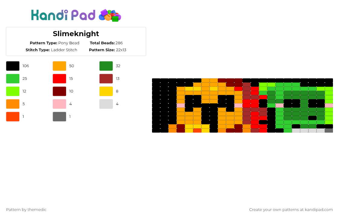 Slimeknight - Pony Bead Pattern by themedic on Kandi Pad - orange,red,green,slimeknight,averythemayo,d3rlord3,avery,thekinginyellow,whateveryoudoatthecrossroadsdontturnleft,yaoi