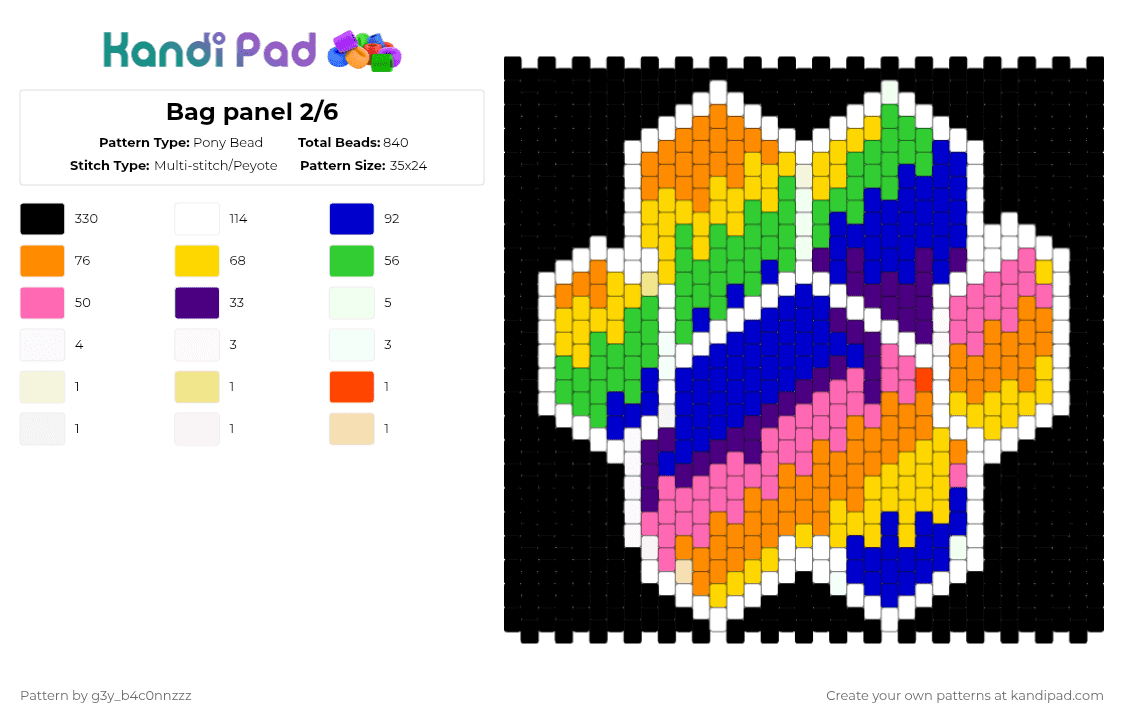 Bag panel 2/6 - Pony Bead Pattern by g3y_b4c0nnzzz on Kandi Pad - yellow,purple,colorful