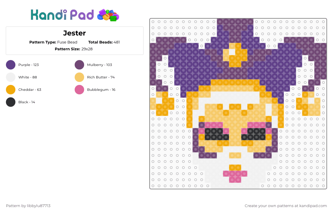 Jester - Fuse Bead Pattern by libbylu87713 on Kandi Pad - pink,purple