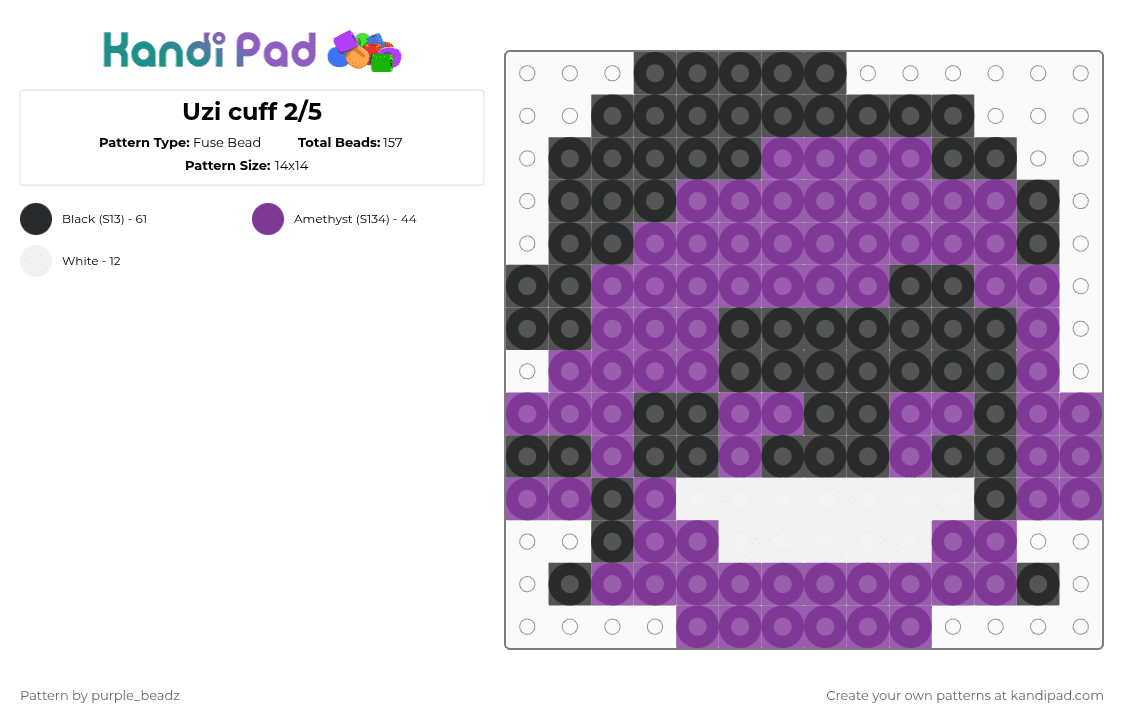 Uzi cuff 2/7 - Fuse Bead Pattern by purple_beadz on Kandi Pad - pink,murder drones,uzi,perler