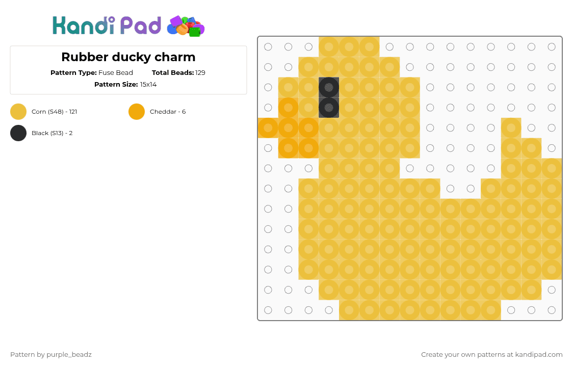 Rubber ducky charm - Fuse Bead Pattern by purple_beadz on Kandi Pad - yellow,rubber ducky,cute