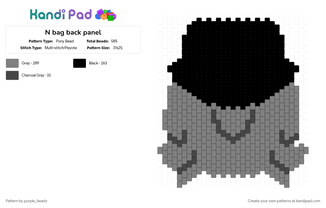 N bag back panel - Pony Bead Pattern by purple_beadz on Kandi Pad - dd, glitch, glitch prod, glitch productions, gray, md, murder drones, murder drones n, n