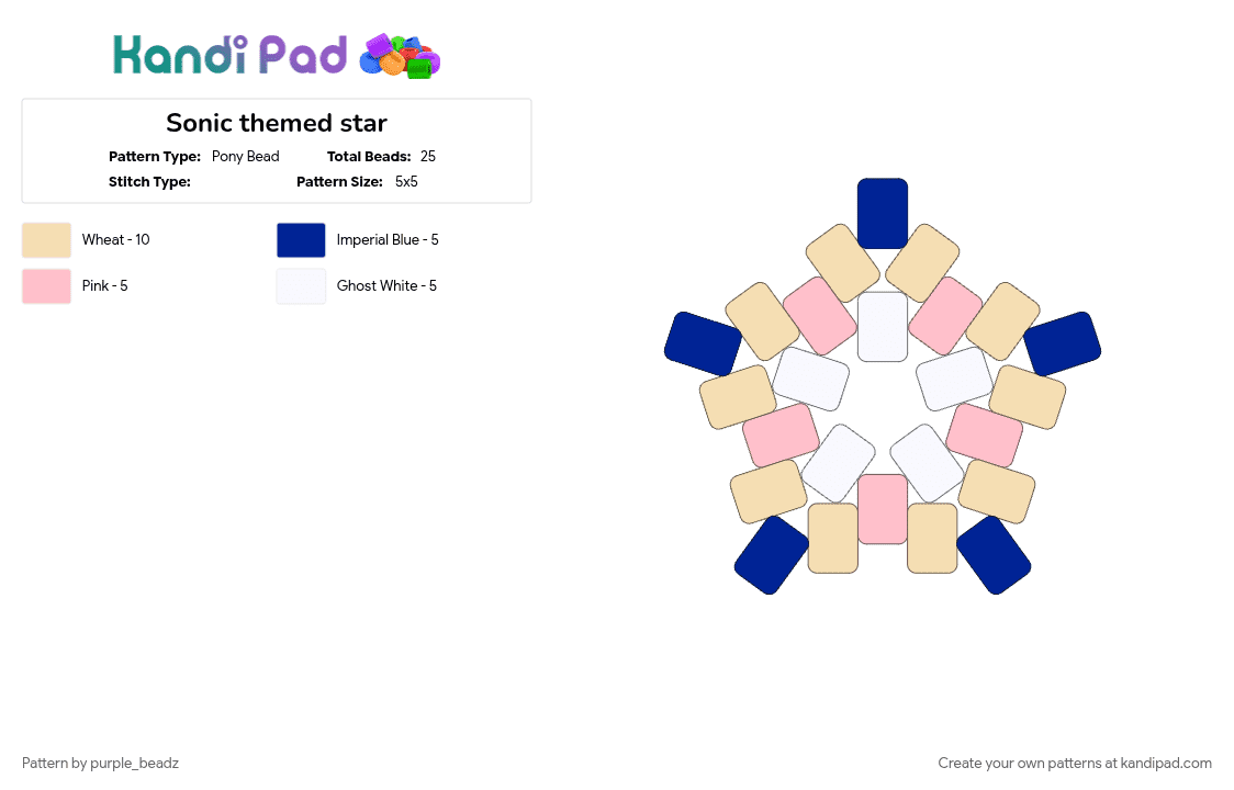 Sonic themed star - Pony Bead Pattern by purple_beadz on Kandi Pad - beige, blue, hrt, hrt scars, sonic, sonic the hedgehog