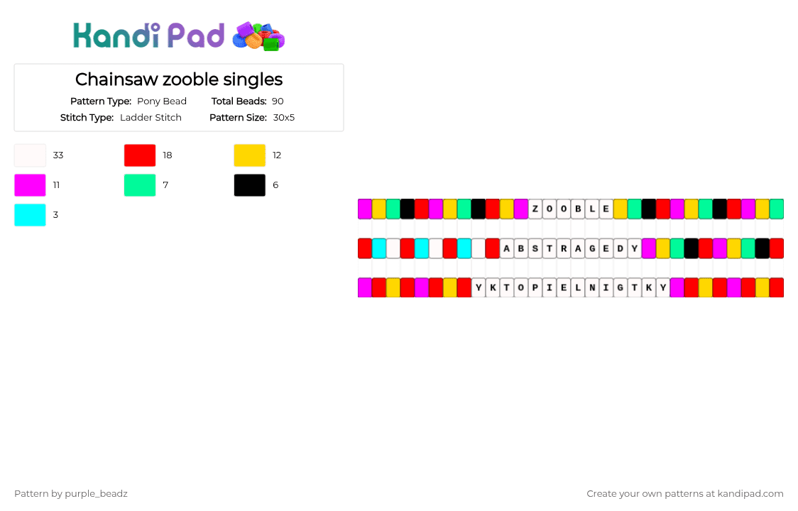 Chainsaw zooble singles - Pony Bead Pattern by purple_beadz on Kandi Pad - abstragedy, gangle, pink, pride, red, tadc, the amazing digital circus, yellow, zooble
