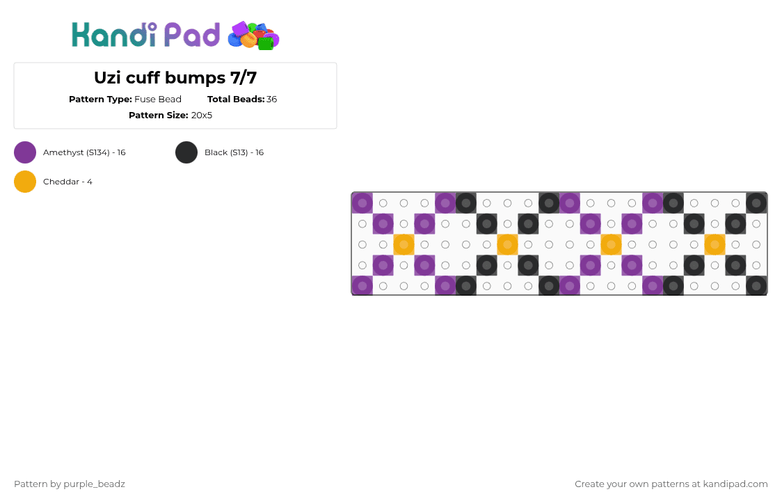 Uzi cuff bumps 7/7 - Fuse Bead Pattern by purple_beadz on Kandi Pad - pink,cuff bumps,uzi,murder drones