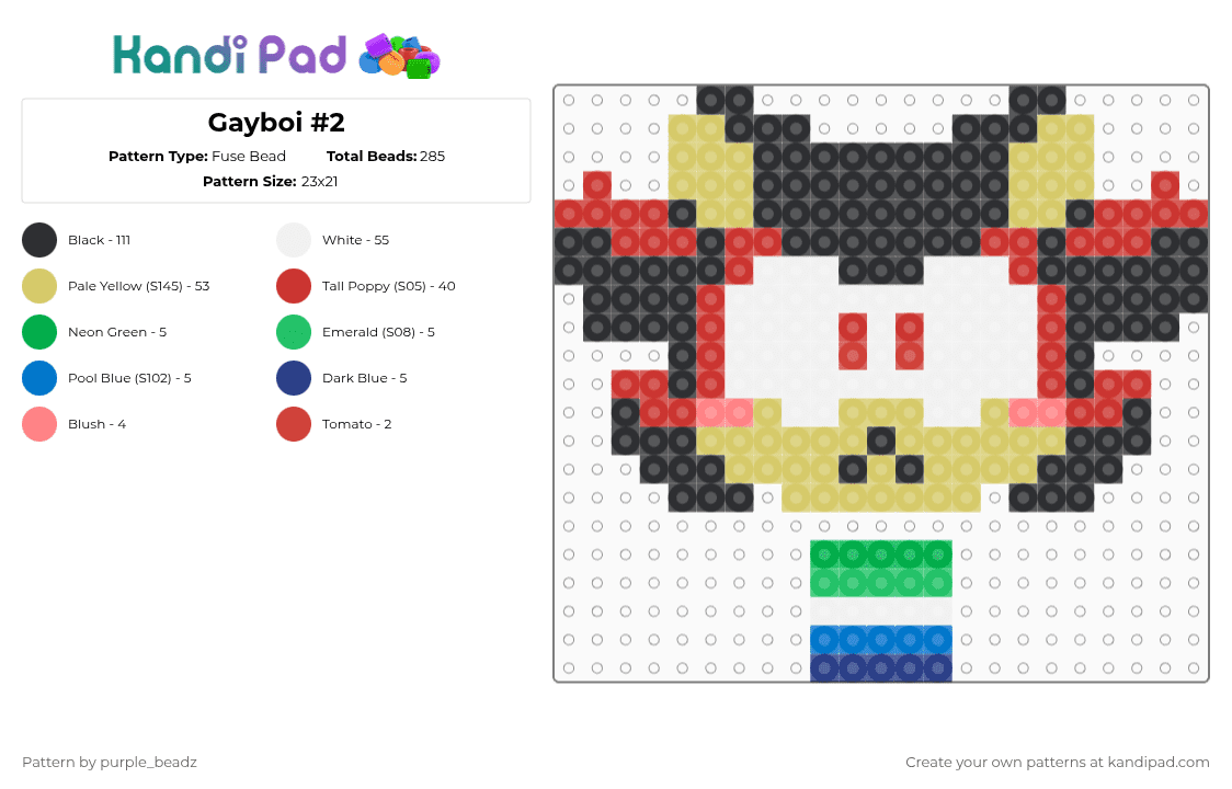 Gayboi #2 - Fuse Bead Pattern by purple_beadz on Kandi Pad - yellow,red,sonic,sonic the hedgehog,gay,shadow,shadow the hedgehog,sonadow