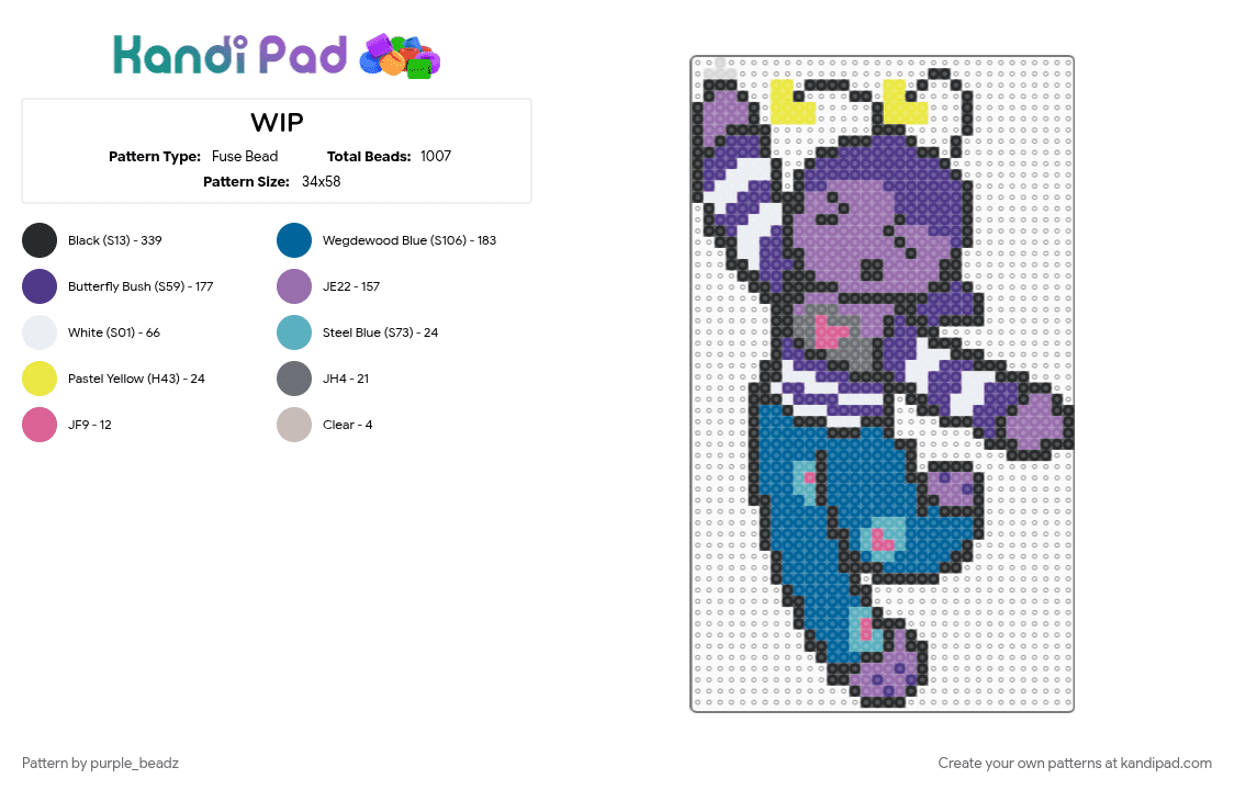 Jelli dangle - Fuse Bead Pattern by purple_beadz on Kandi Pad - baggy clothes, blue, heart, jelli, oc, pink, purple, tadc, tamagotchi, the amazing digital circus