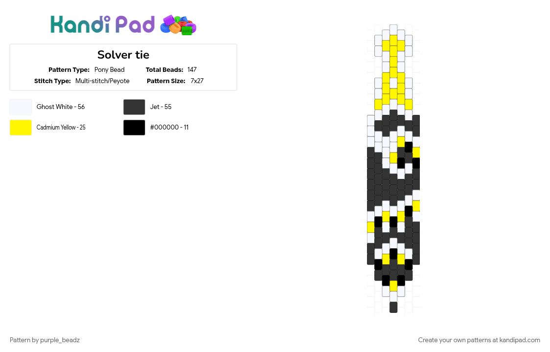 Solver tie - Pony Bead Pattern by purple_beadz on Kandi Pad - absolute solver, caution tape, cyn, eldritch j, eloritch j, jcjenson, md, murder drones, white, yellow
