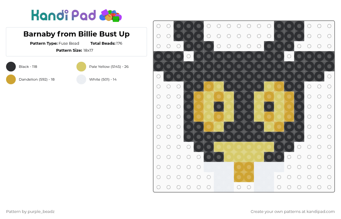 Barnaby from Billie Bust Up - Fuse Bead Pattern by purple_beadz on Kandi Pad - a million gruesome ways to die, barnaby, bbu, billie bust up, black, orange, yellow