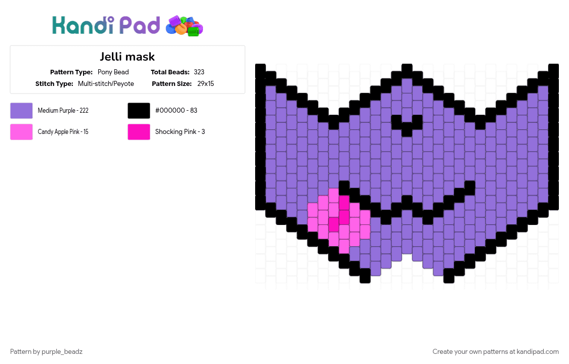 Jelli mask - Pony Bead Pattern by purple_beadz on Kandi Pad - jelli, oc, purple, tadc, tadc oc, the amazing digital circus