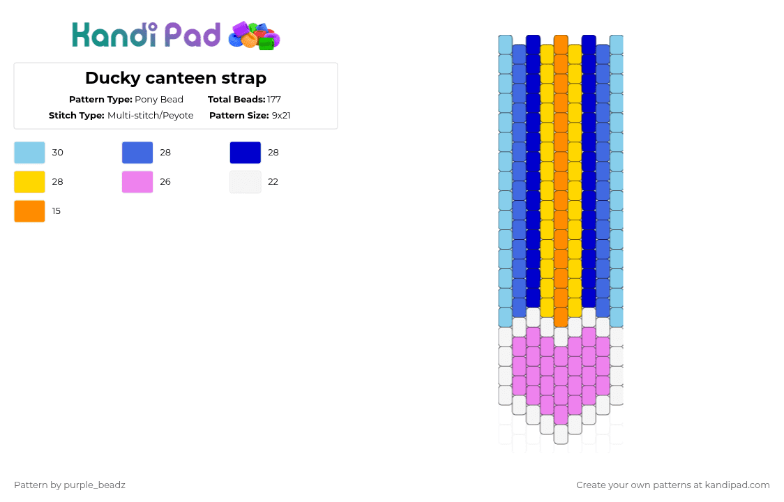 Ducky canteen strap - Pony Bead Pattern by purple_beadz on Kandi Pad - pink,purple,colorful,yellow,rubber ducky,blue,heart