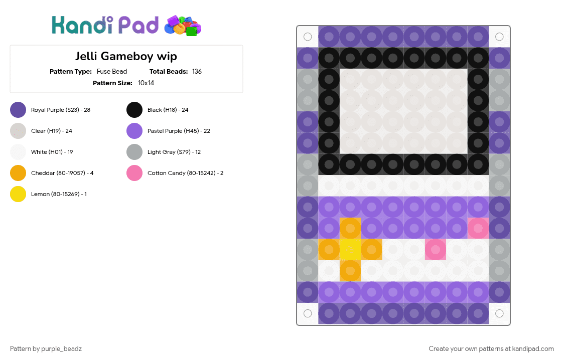 Jelli Gameboy - Fuse Bead Pattern by purple_beadz on Kandi Pad - beige, detailed, gameboy, oc, purple, stripes, tadc, the amazing digital circus