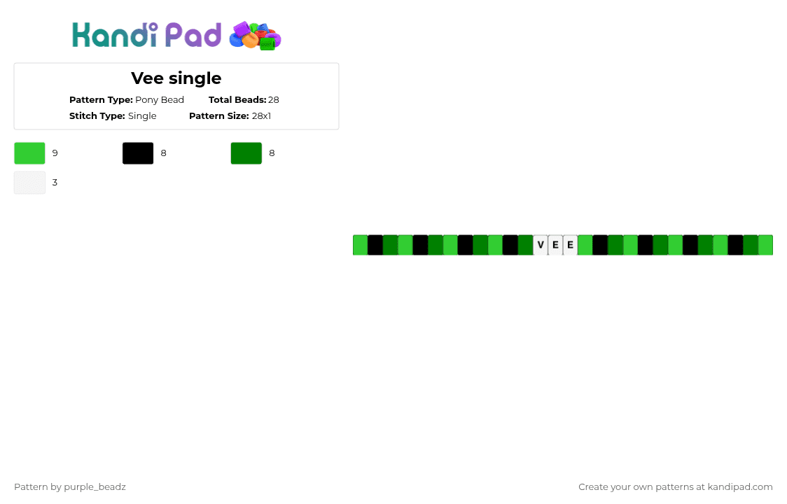 Vee single - Pony Bead Pattern by purple_beadz on Kandi Pad - green,dw,dandys world,vee,main character