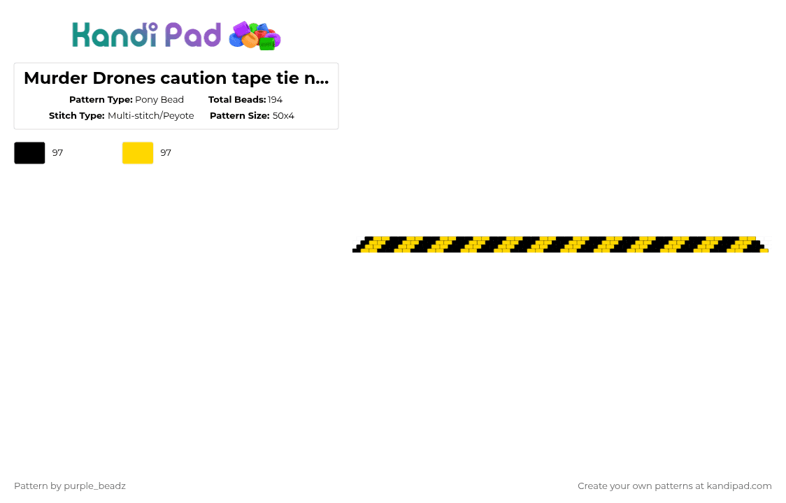 Murder Drones caution tape tie neck piece - Pony Bead Pattern by purple_beadz on Kandi Pad - black,yellow