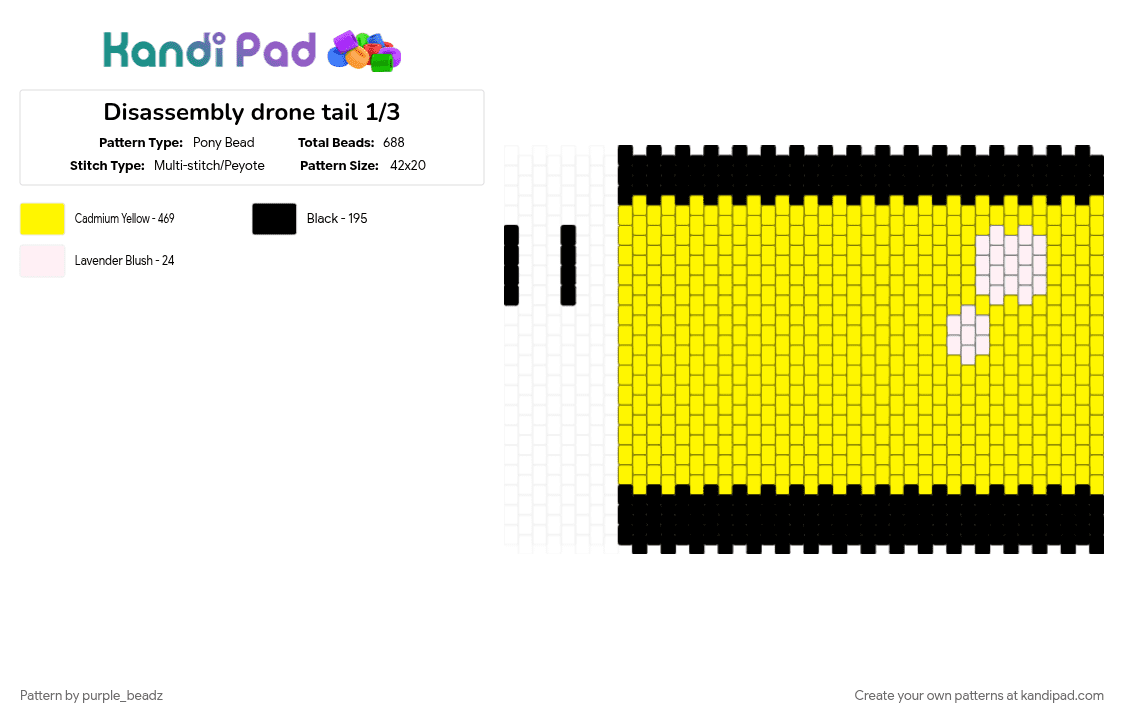 Disassembly drone tail 1/3 - Pony Bead Pattern by purple_beadz on Kandi Pad - disassembly drone, j, md, murder drones, n, tail, v, wearable, yellow