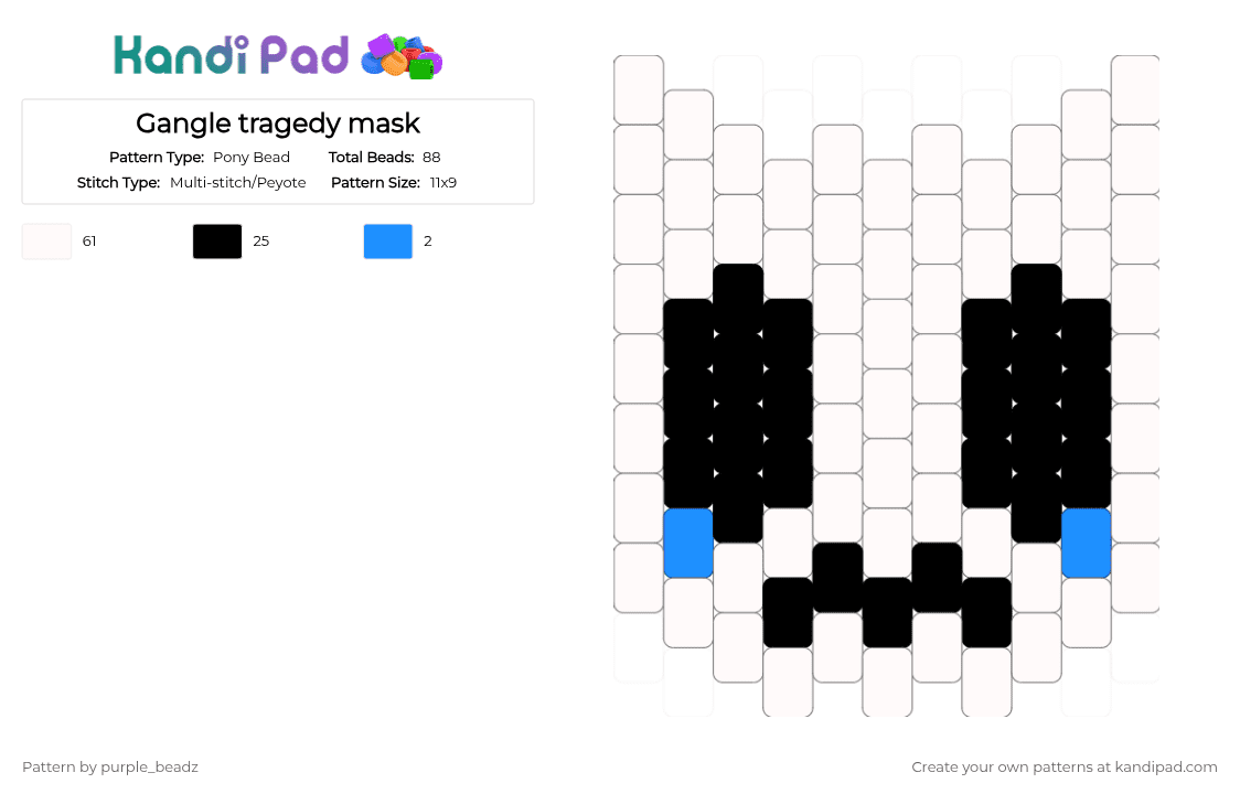 Gangle tragedy mask - Pony Bead Pattern by purple_beadz on Kandi Pad - black, blue, gangle, mask, tadc, tears, the amazing digital circus, white