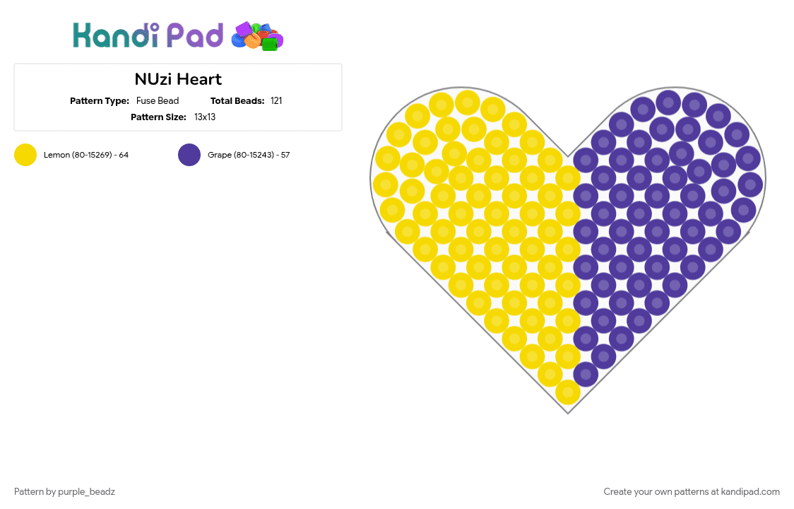 NUzi Heart - Fuse Bead Pattern by purple_beadz on Kandi Pad - give me back my kids, heart, n x uzi, nuzi, purple, ship, yellow