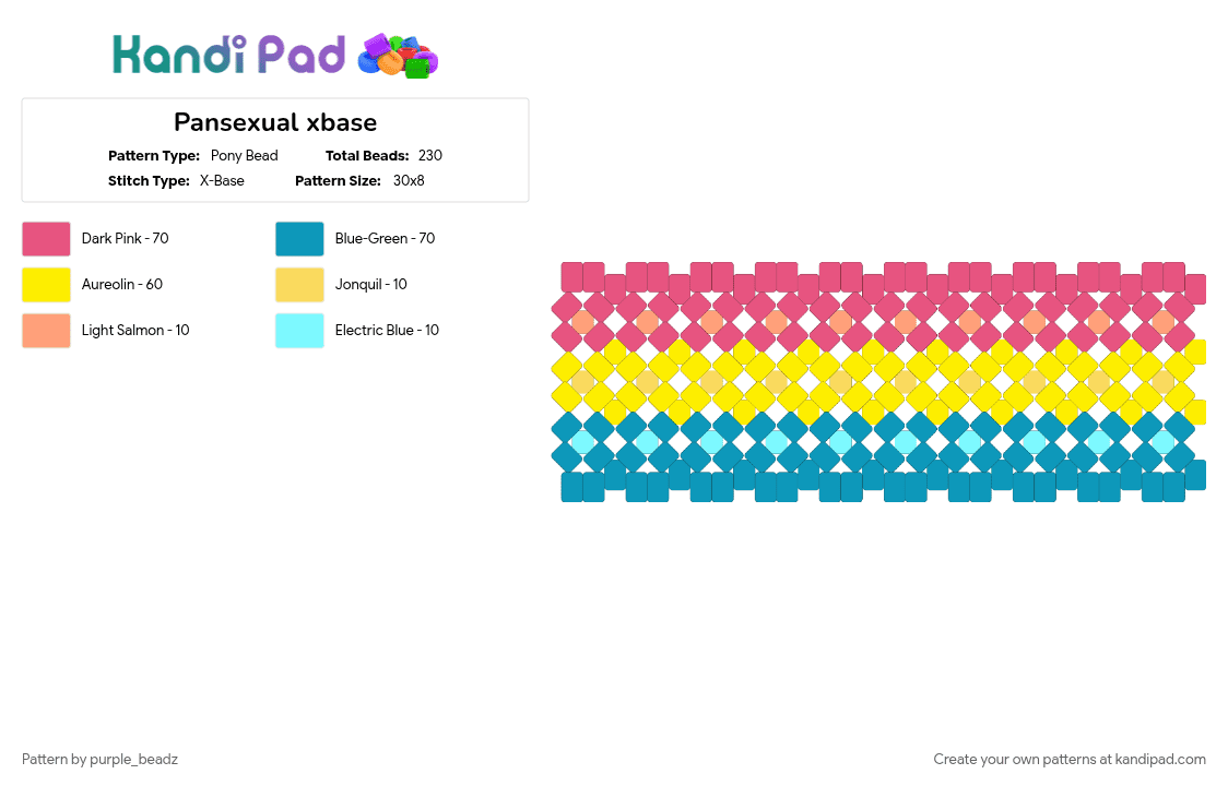 Pansexual xbase - Pony Bead Pattern by purple_beadz on Kandi Pad - light blue, pan, pink, pride, xbase, yellow