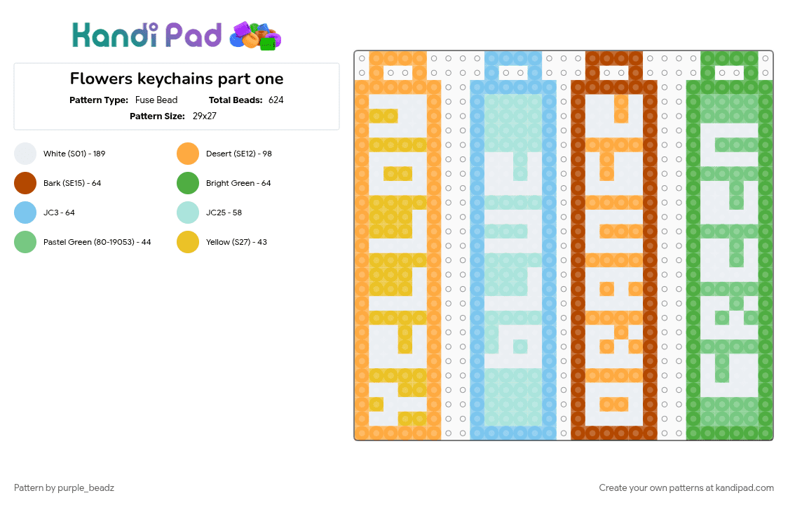 Flowers keychains part one - Fuse Bead Pattern by purple_beadz on Kandi Pad - blue, deltarune, flowers, green, light blue, orange, toby fox, yellow