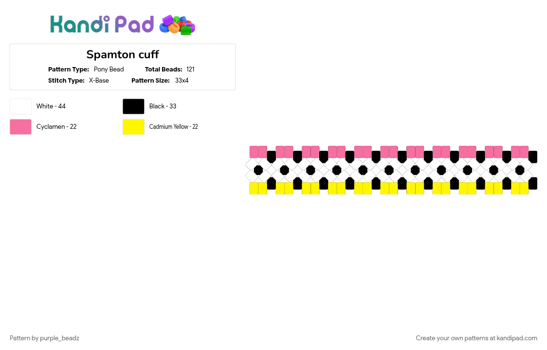 Spamton cuff - Pony Bead Pattern by purple_beadz on Kandi Pad - black, freedom, pink, spamtenna, spamton, spamton neo, white, yellow