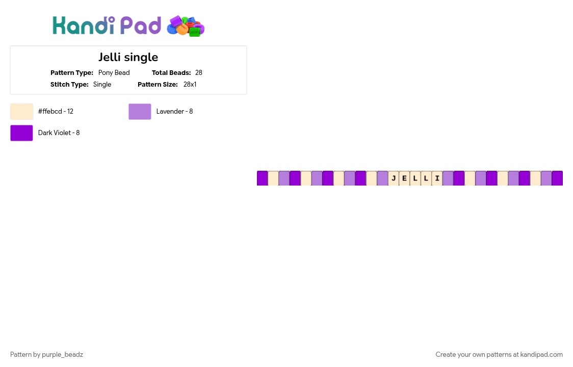Jelli single - Pony Bead Pattern by purple_beadz on Kandi Pad - beige, bracelet, jelli, oc, purple, single, tadc, tadc oc, the amazing digital circus