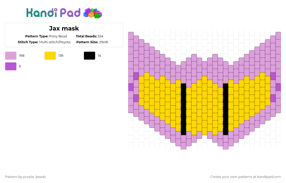Jax mask - Pony Bead Pattern by purple_beadz on Kandi Pad - pink,yellow,tadc,the amazing digital circus,jax,maid jax,mask,purple,yummy