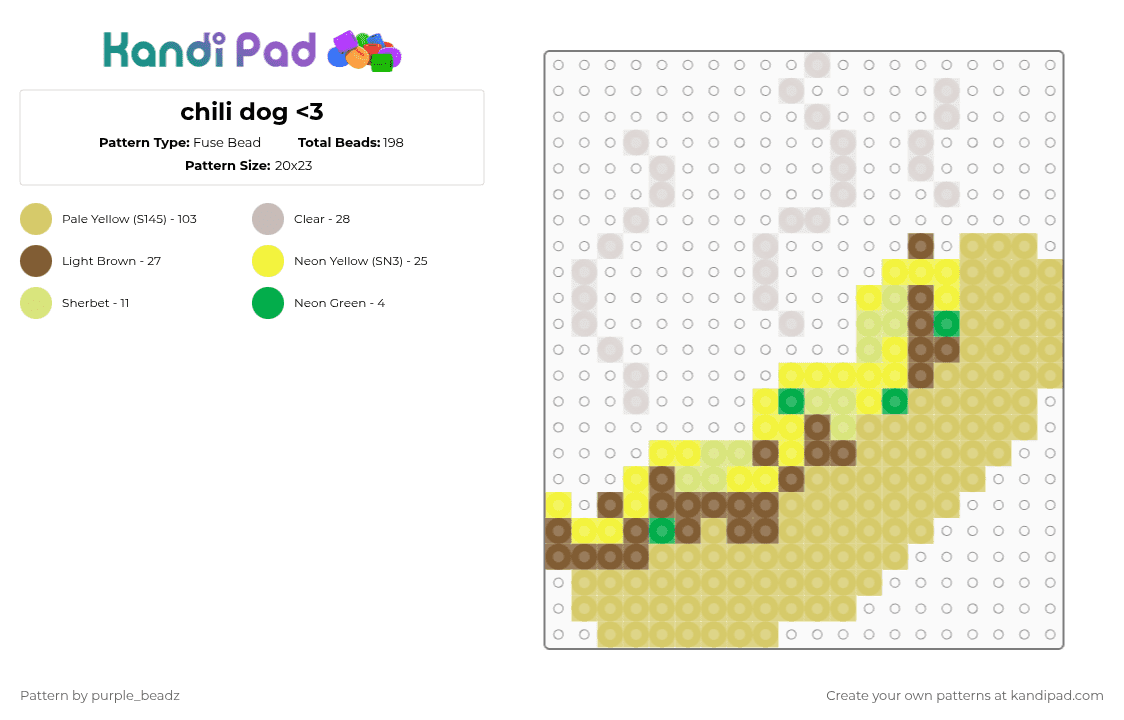 chili dog - Fuse Bead Pattern by purple_beadz on Kandi Pad - chilidog, food, sonic, sonic the hedgehog, yellow