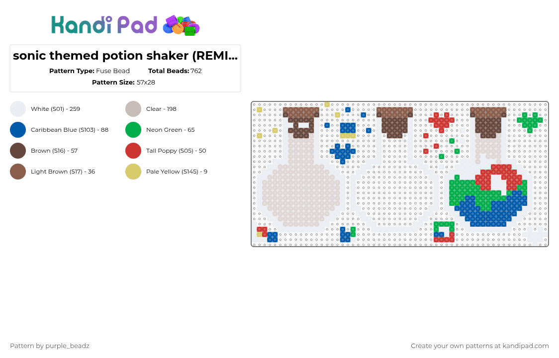sonic themed potion shaker (REMIX!!!!!!!) - Fuse Bead Pattern by purple_beadz on Kandi Pad - blue,green,beige,sonic,sonic the hedgehog,potion,shaker