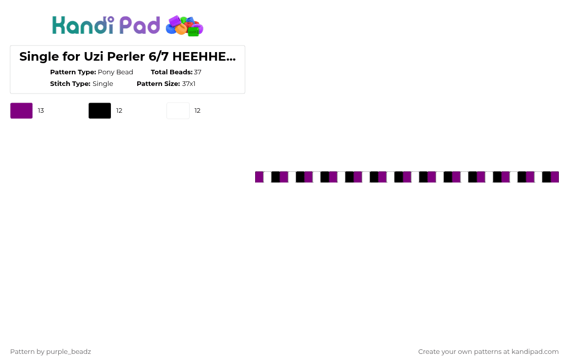 Single for Uzi Perler 6/7 HEEHHEHHEHEHE 6777 - Pony Bead Pattern by purple_beadz on Kandi Pad - pink,white,murder drones,uzi,perler,single,perler attached to single