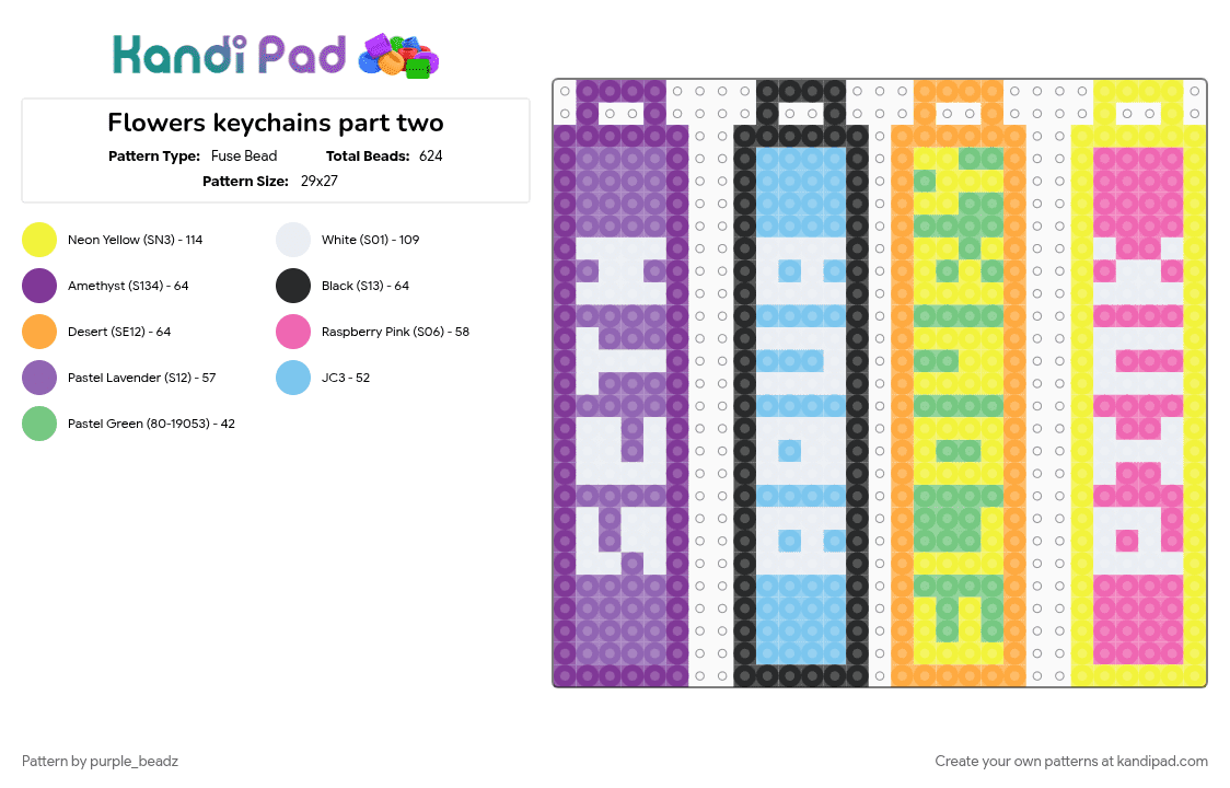 Flowers keychains part two - Fuse Bead Pattern by purple_beadz on Kandi Pad - aqua, asgore, deltarune, flower man, flowers, flowery, pink, seth, toby fox, yellow