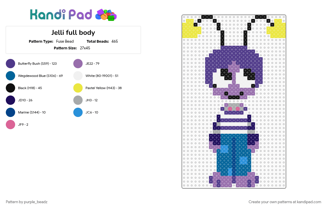 Jelli full body - Fuse Bead Pattern by purple_beadz on Kandi Pad - blue, pink, purple