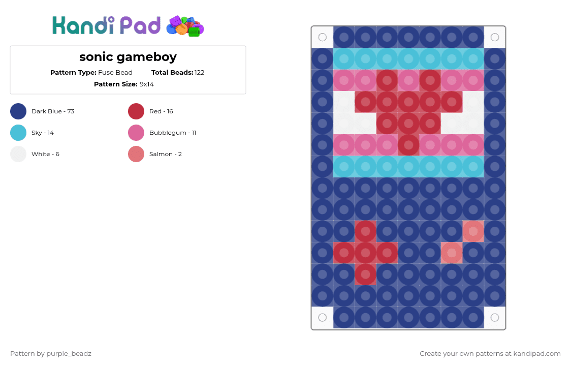 sonic gameboy - Fuse Bead Pattern by purple_beadz on Kandi Pad - blue,sonic,pride,trans,sonic the hedgehog
