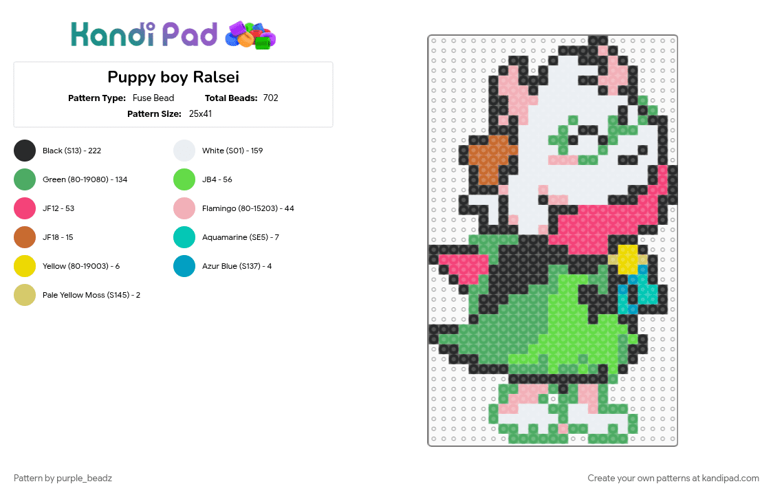 Puppy boy Ralsei - Fuse Bead Pattern by purple_beadz on Kandi Pad - beige, brown, goat, green, pink, puppy, puppyboy, ralsei, ralsei deltarune