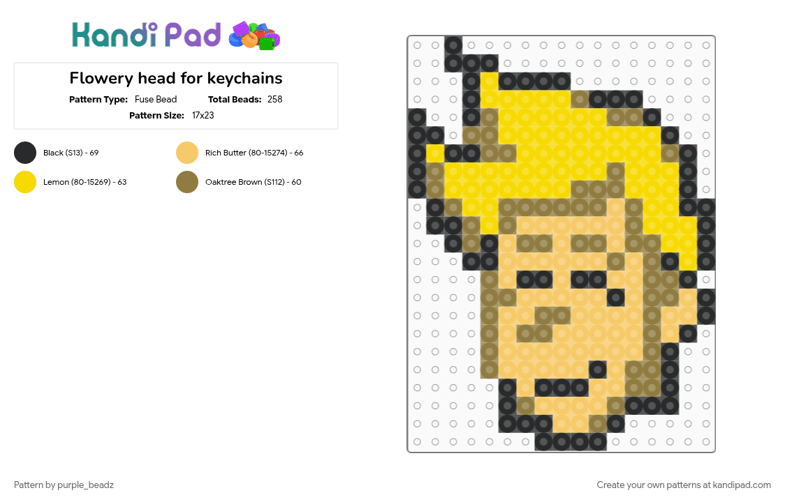 Flowery head for keychains - Fuse Bead Pattern by purple_beadz on Kandi Pad - deltarune, deltarune chapter 5, flowery, flowery deltarune, flowey, gold, undertale, yellow