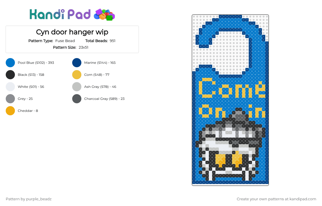 Cyn door hanger - Fuse Bead Pattern by purple_beadz on Kandi Pad - blue,md,murder drones,maid,cyn,absolute solver,elliot manor