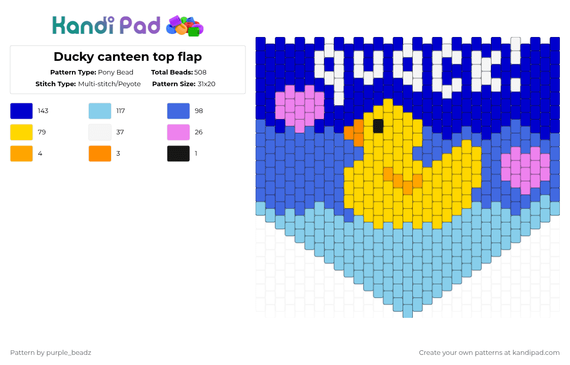 Ducky canteen top flap - Pony Bead Pattern by purple_beadz on Kandi Pad - light blue,yellow,blue,purple,rubber ducky,pink,hearts