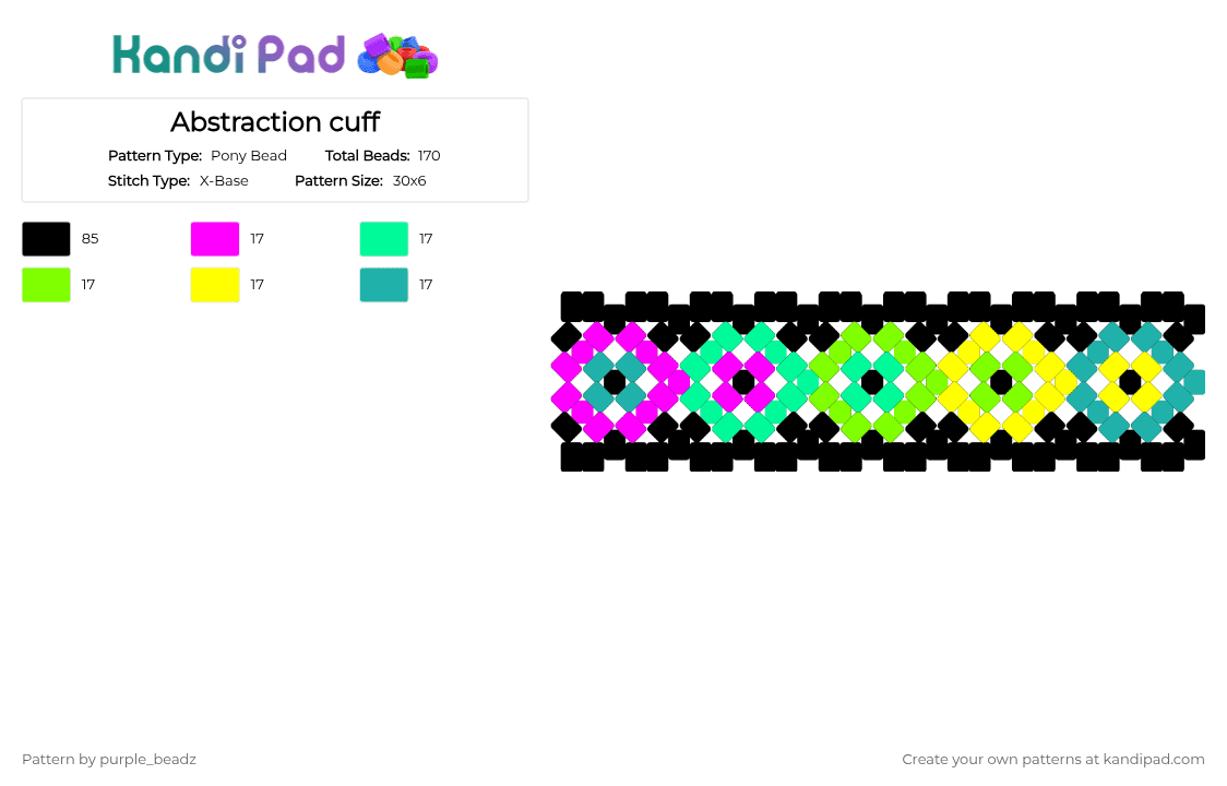 Abstraction cuff - Pony Bead Pattern by purple_beadz on Kandi Pad - abstracted, abstraction, black, eyes, neon, tadc, teal, the amazing digital circus