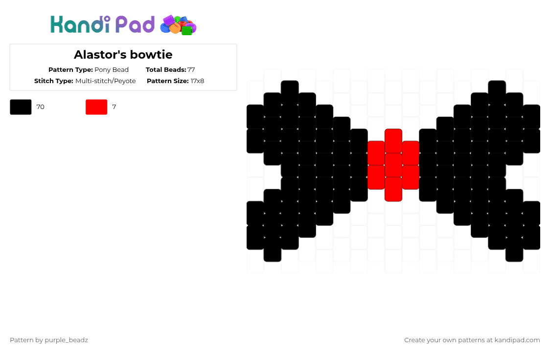 Alastor\'s bowtie - Pony Bead Pattern by purple_beadz on Kandi Pad - black,hh,hazbin hotel,bowtie,red,multistitch