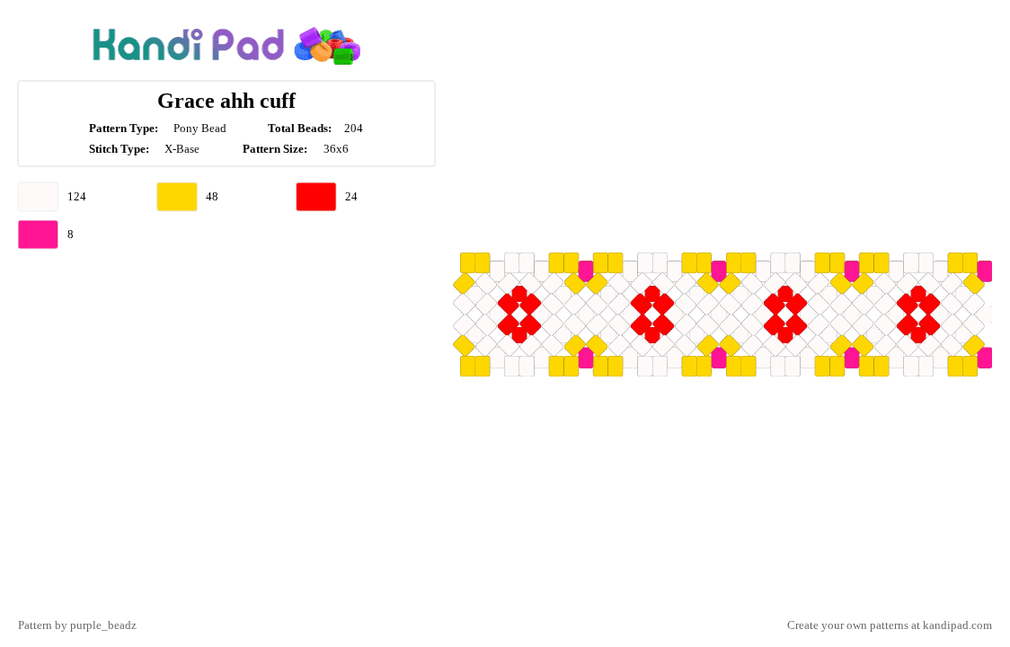 Grace ahh cuff - Pony Bead Pattern by purple_beadz on Kandi Pad - white,yellow,eyes,grace,roblox,carnation,entity,flower,pink