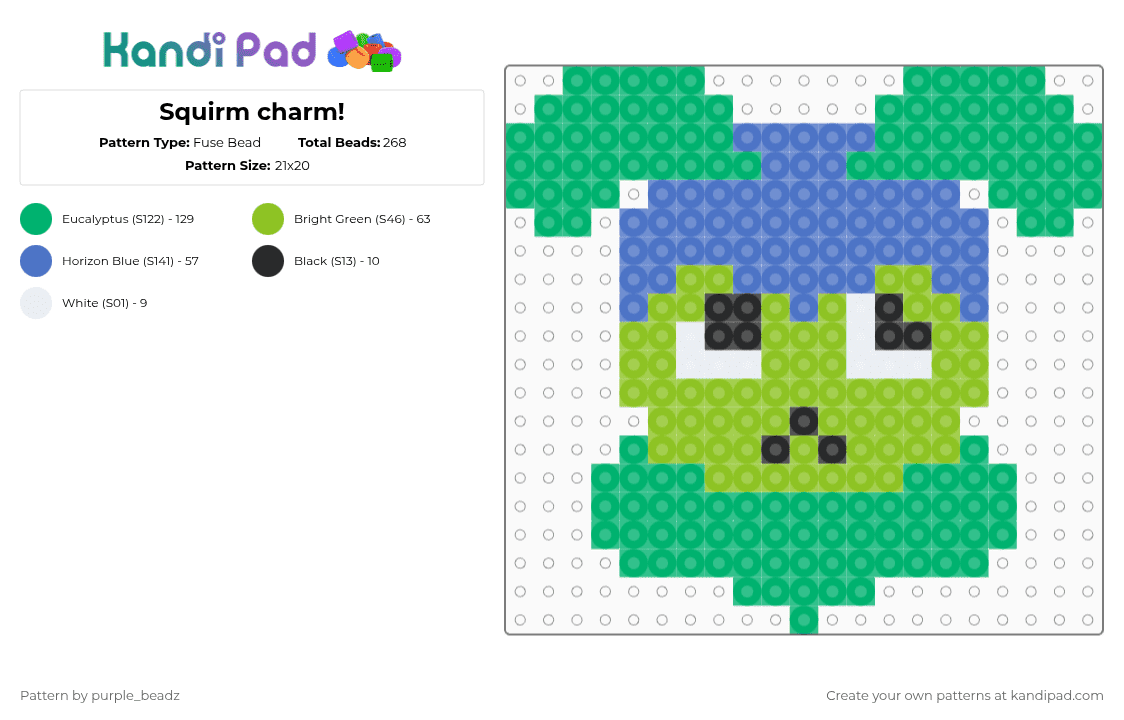 Squirm charm! - Fuse Bead Pattern by purple_beadz on Kandi Pad - green,dw,dandys world,squirm,perler,charm,teal,blue