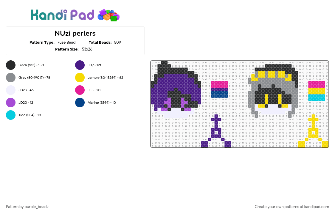 NUzi perlers - Fuse Bead Pattern by purple_beadz on Kandi Pad - bi, gray, md, murder drones, n x uzi, nuzi, pan, purple, yellow