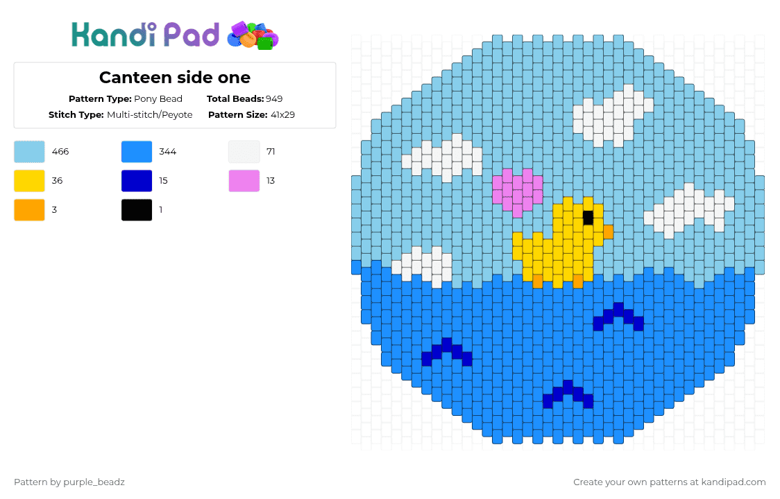 Canteen side one - Pony Bead Pattern by purple_beadz on Kandi Pad - light blue,rubber ducky,canteen,circular