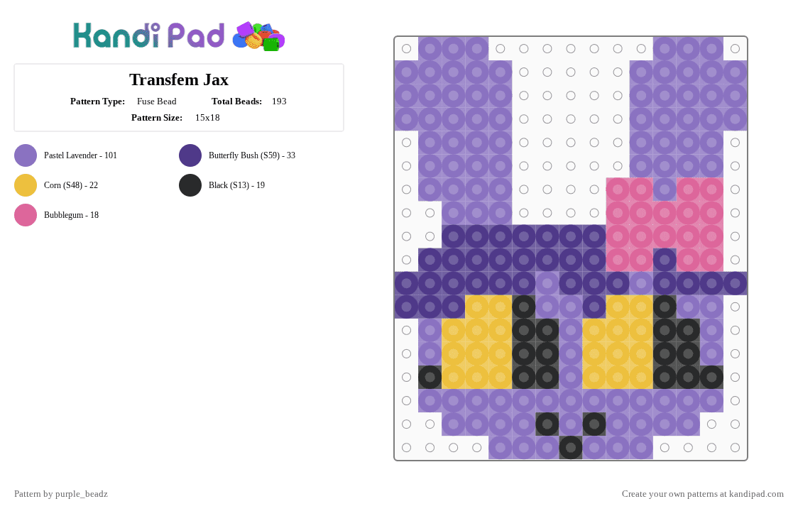 Transfem Jax - Fuse Bead Pattern by purple_beadz on Kandi Pad - blue,tadc,the amazing digital circus,jax,trans,coming out,transfem,purple,bow