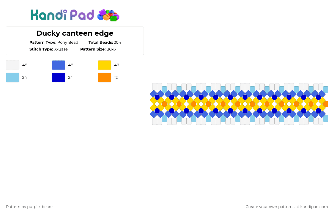 Ducky canteen edge - Pony Bead Pattern by purple_beadz on Kandi Pad - blue,yellow,rubber ducky,x base,canteen