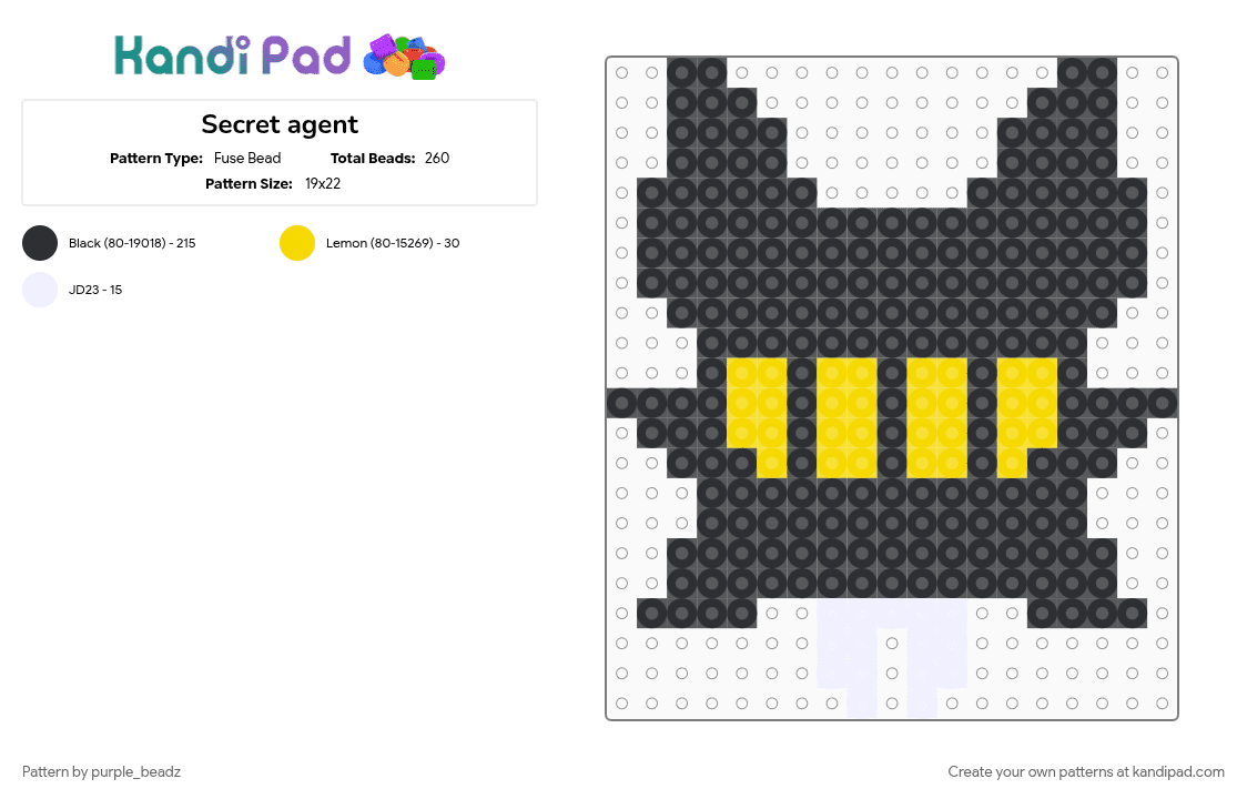 Secret agent - Fuse Bead Pattern by purple_beadz on Kandi Pad - ah, aha, animal hospital, animal hospital anomaly, black, class, roblox, secret agent, white, yellow
