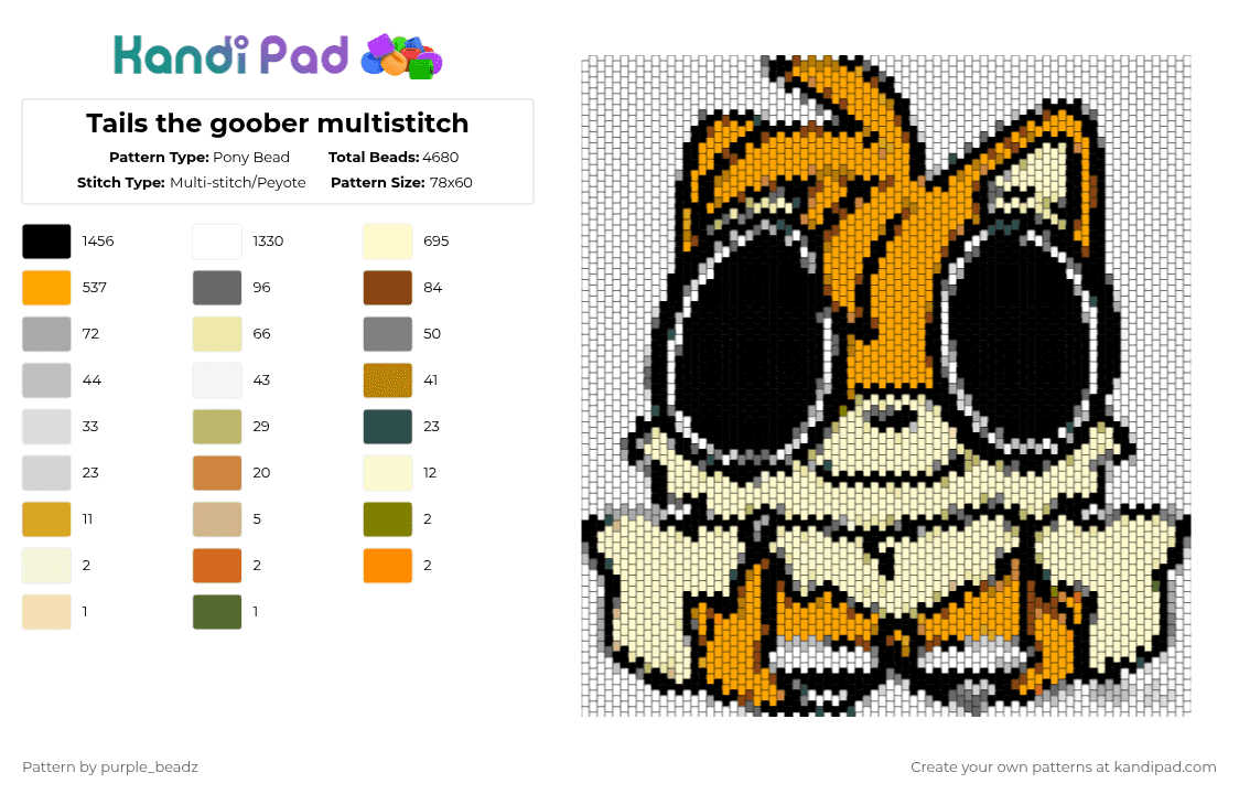 Tails the goober multistitch - Pony Bead Pattern by purple_beadz on Kandi Pad - white,orange,yellow
