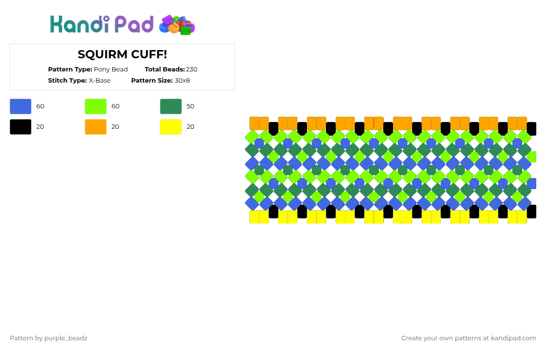 SQUIRM CUFF! - Pony Bead Pattern by purple_beadz on Kandi Pad - blue,green,dw,dandys world,squirm,caterpillar,worm,butterfly,monarch,teal