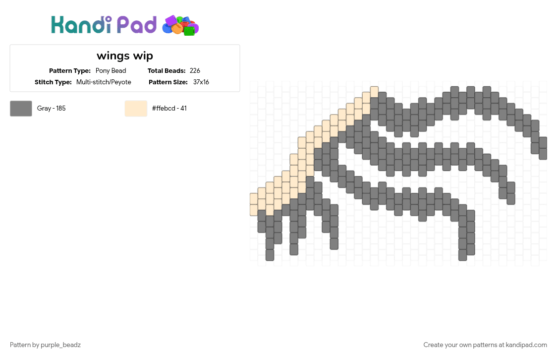 N bag wings - Pony Bead Pattern by purple_beadz on Kandi Pad - drone, glitch, glitchprod, gray, md, murder drones, murder drones n, n, pilot